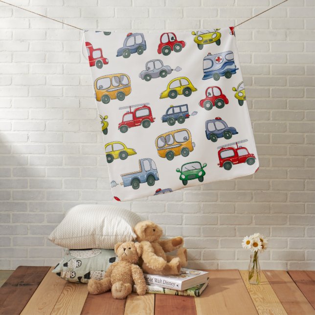 Watercolor Funny Cars Pattern Baby Blanket (In Situ)