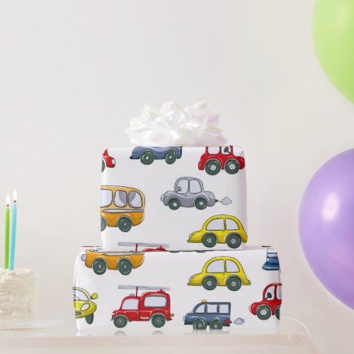 Watercolor Funny Cars Pattern Wrapping Paper