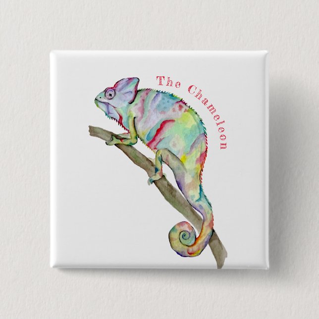 Watercolor funny chameleon button (Front)