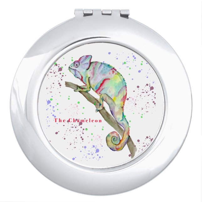Watercolor funny chameleon compact mirror (Front)