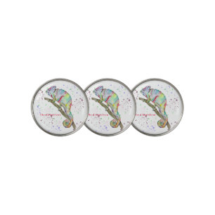 Watercolor funny chameleon golf ball marker