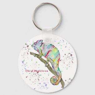 Watercolor funny chameleon keychain