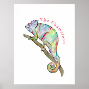 Watercolor funny chameleon poster