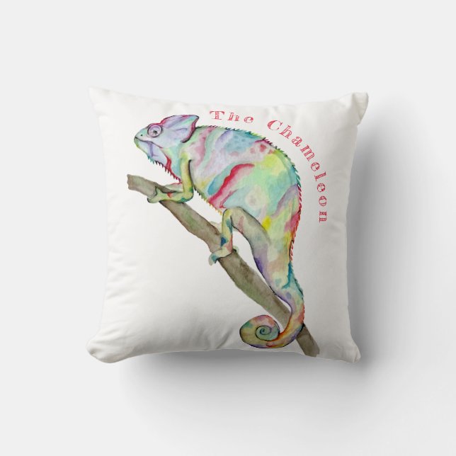 Watercolor funny chameleon throw pillow (Front)