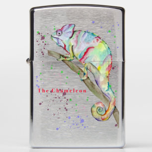 Watercolor funny chameleon zippo lighter
