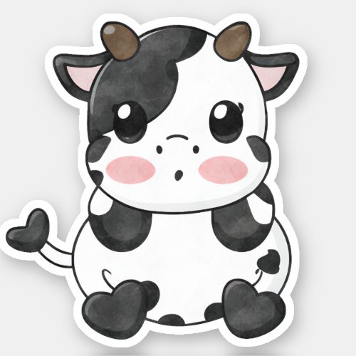 Watercolor Funny Chibi Cute Baby Cow Sticker