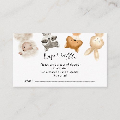 Watercolor Funny Forest Baby Animals Diaper Raffle Enclosure Card