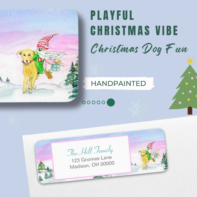 Watercolor Funny Labrador And Gnome Xmas Label (Creator Uploaded)