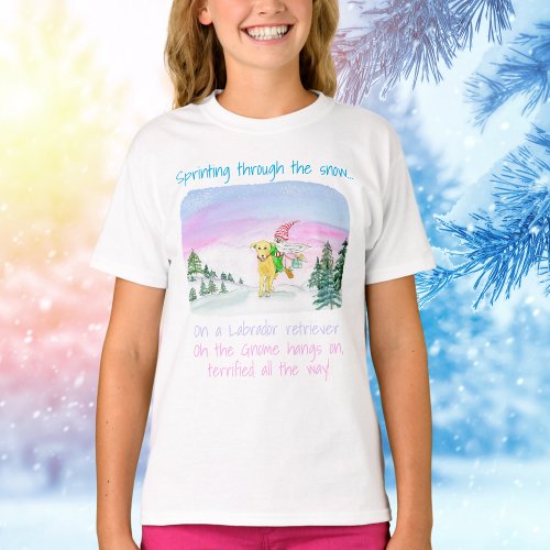 Watercolor Funny Labrador And Gnome Xmas  T_Shirt