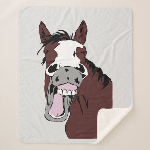 Watercolor Funny Laughing Horse Farm Animal Art Sherpa Blanket