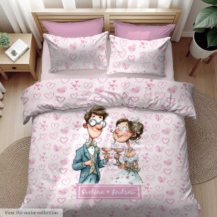 Watercolor Funny Newlyweds Duvet Cover Custom Name