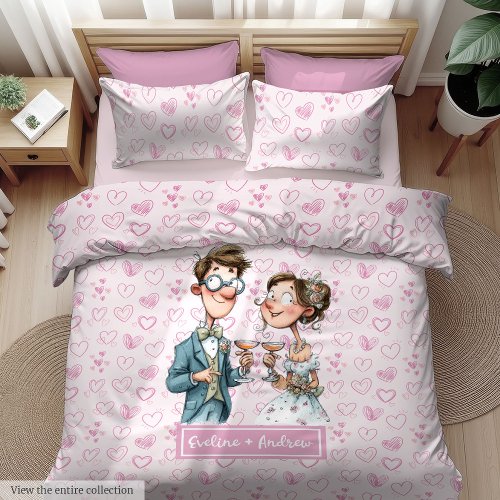 Watercolor Funny Newlyweds Duvet Cover Custom Name