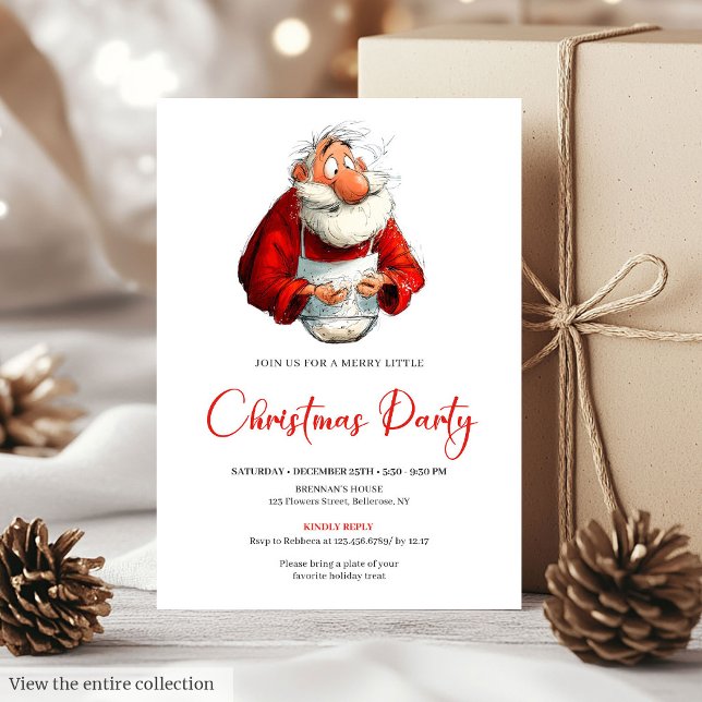 Watercolor Funny Santa Calligraphy Christmas  Invitation (Watercolor Funny Santa Calligraphy Christmas Invite)