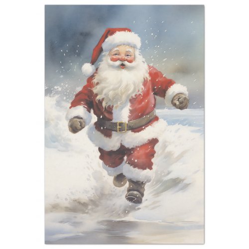 Watercolor funny Santa Claus in snowy forest Tissue Paper