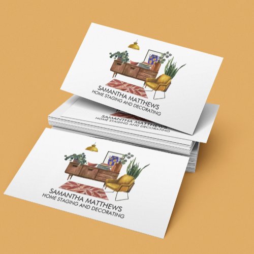 Watercolor Furniture Decorating Home Staging Business Card