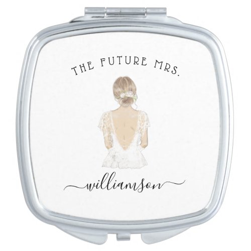 Watercolor Future Mrs Bride Name  Monogram Compact Mirror