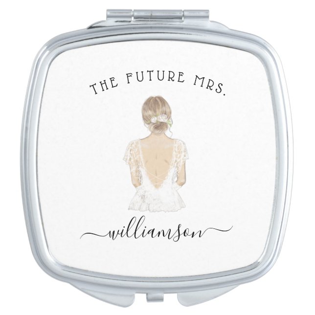 Watercolor Future Mrs. Bride Name | Monogram Compact Mirror (Front)