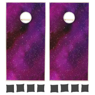 Watercolor Galaxies purple pink Cornhole Set