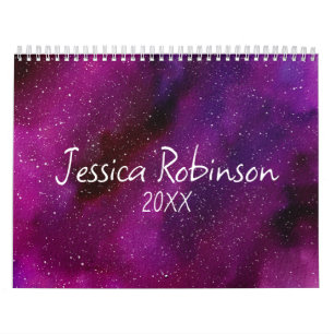 Watercolor Galaxies purple pink Custom 2026 Calendar