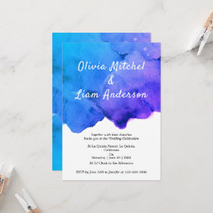 Watercolor Galaxy Blue and Purple Wedding Invitation