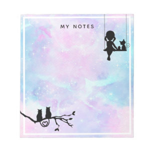 Watercolor Galaxy Cat Girl Back To School Notepad