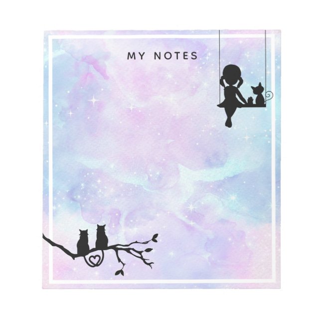 Watercolor Galaxy Cat Girl Back To School Notepad (Front)