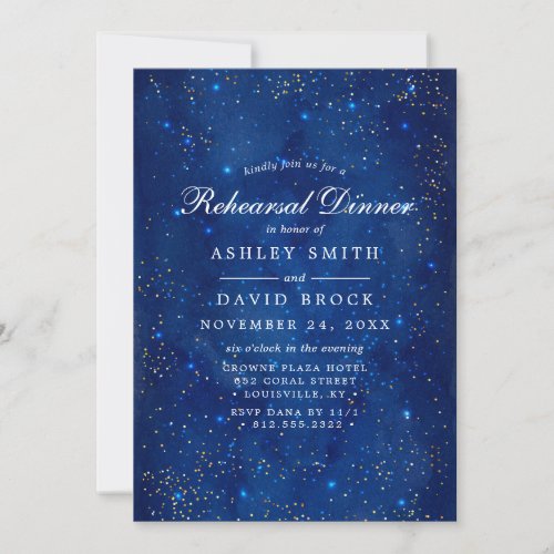 Watercolor Galaxy Cosmic Stars Rehearsal Dinner Invitation