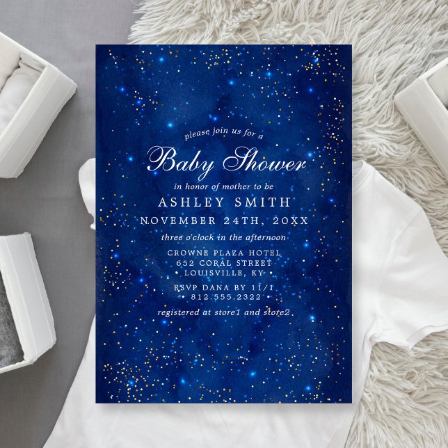 Watercolor Galaxy Cosmic Stars Starry Baby Shower Invitation (Creator Uploaded)