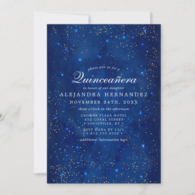 Watercolor Galaxy Cosmic Stars Starry Quinceañera Invitation (Front)