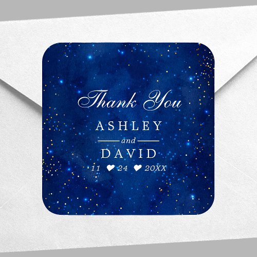 Wedding Stickers 14 Watercolor Galaxy Cosmic Stars Wedding Thank You Square Sticker