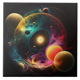 Watercolor Galaxy Fractal Ceramic Tile