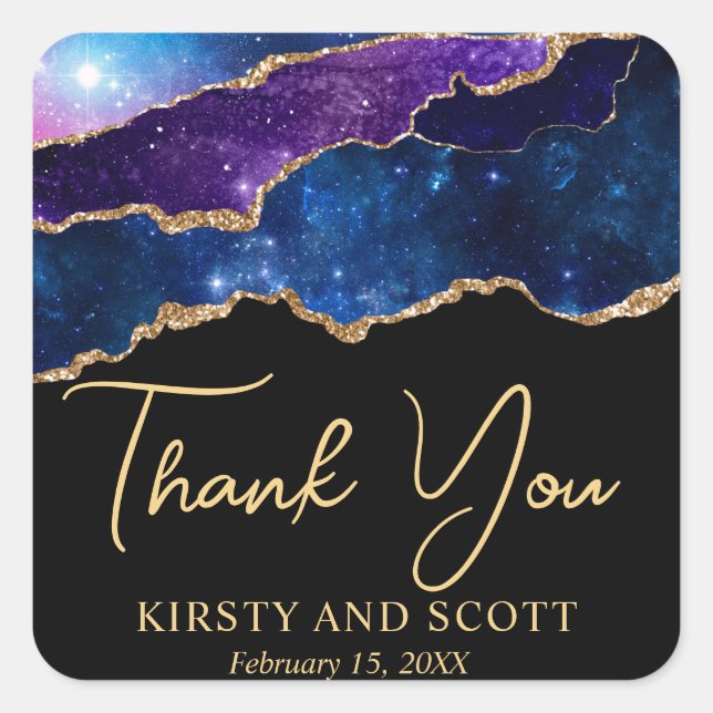 Watercolor Galaxy Glitter Agate Wedding Square Sticker (Front)