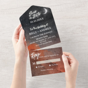Watercolor galaxy moonlights wedding all in one invitation
