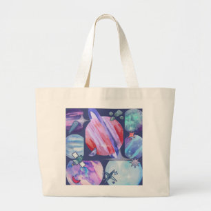 Watercolor Galaxy Patchwork Large Tote Bag