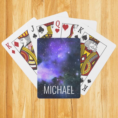 Watercolor Galaxy Personalized Name Space   Poker Cards