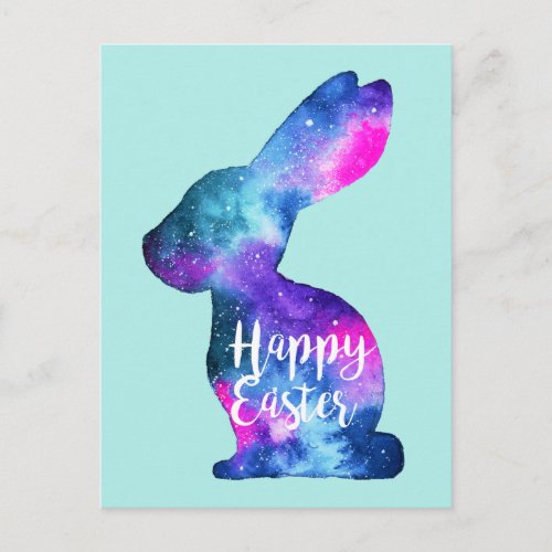Watercolor Galaxy Rabbit  Easter Holiday Postcard
