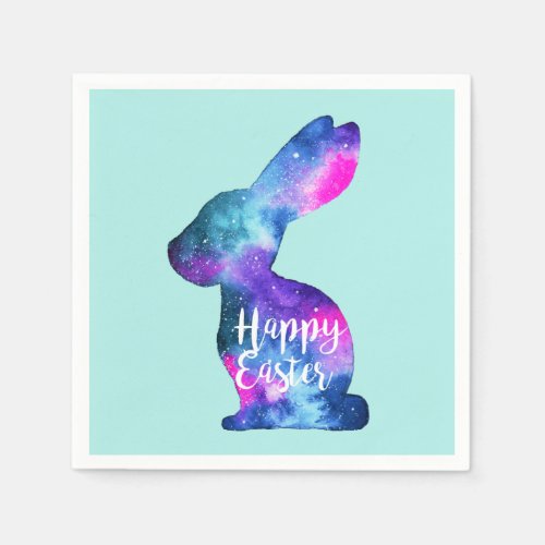Watercolor Galaxy Rabbit Easter Paper Napkins