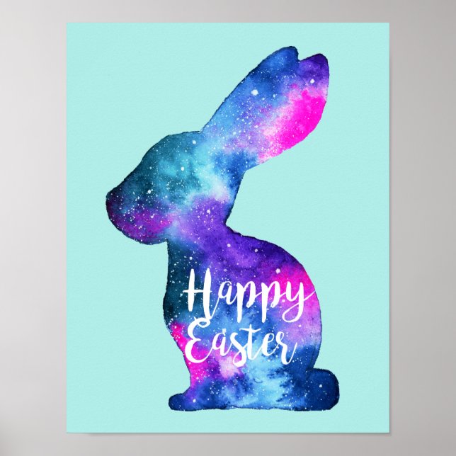 Watercolor Galaxy Rabbit Easter Poster (Front)