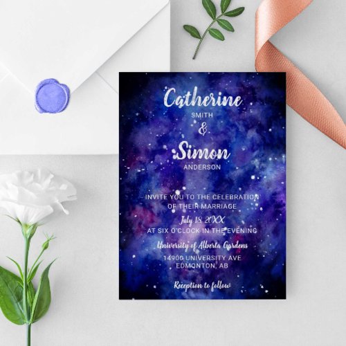 Watercolor Galaxy Starry Night Hand Lettering Invitation