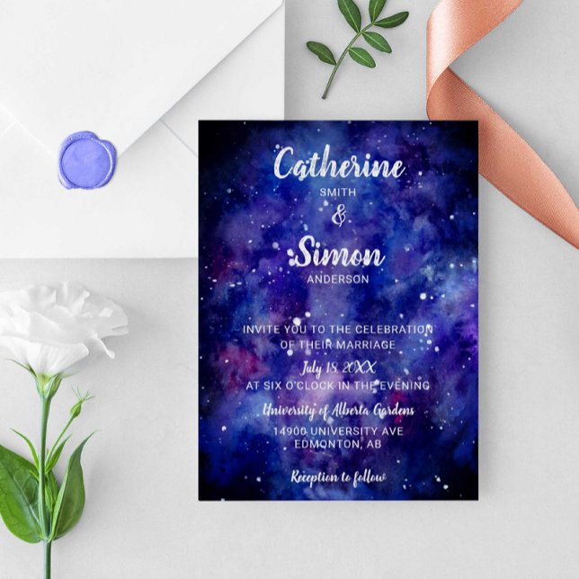Watercolor Galaxy Starry Night Hand Lettering Invitation (Creator Uploaded)