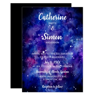 Watercolor Galaxy Starry Night Hand Lettering Invitation