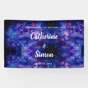 Watercolor Galaxy Welcome Wedding Hand Lettering  Banner