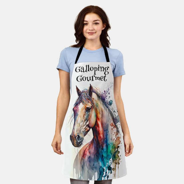  Watercolor Galloping Gourmet Horse Apron (Worn)