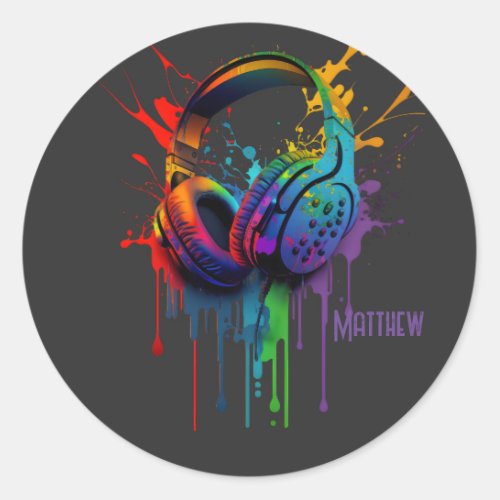 Watercolor Gaming Headset Graphic Personalized Classic Round Sticker