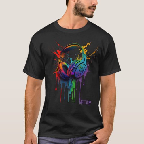 Watercolor Gaming Headset Graphic Personalized T_Shirt