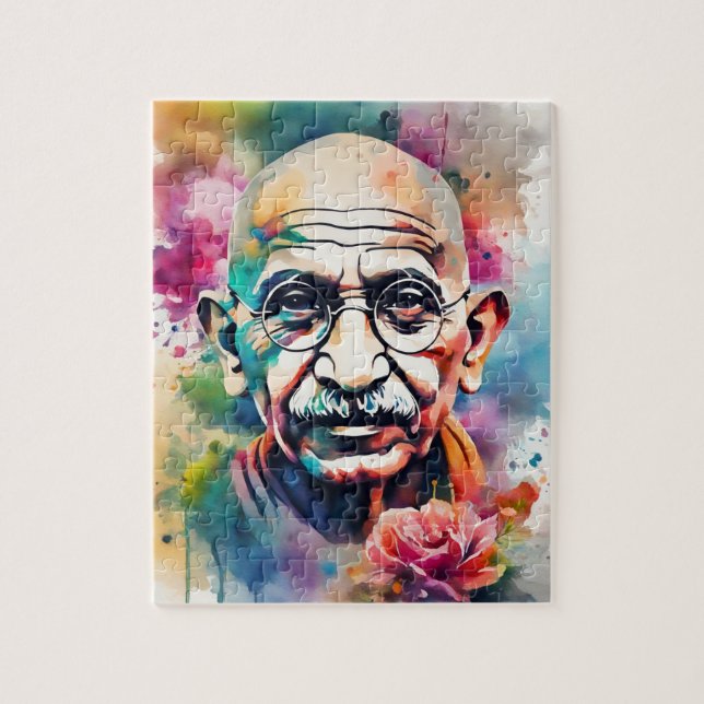 Watercolor Gandhi Jigsaw Puzzle (Vertical)