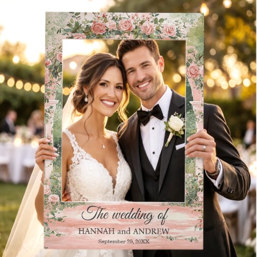 Watercolor Garden Arch and Roses Wedding Reception Selfie Frame
