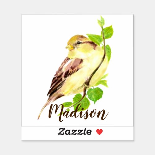 Watercolor Garden Bird Animal Nature Custom Name Sticker