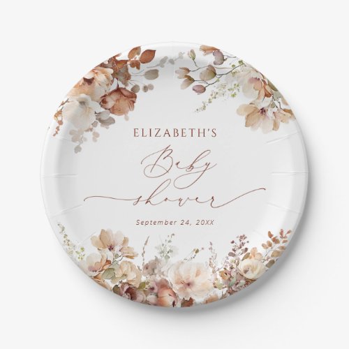 Watercolor Garden Boho Floral Baby Shower Paper Plates