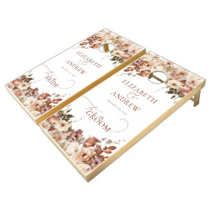 Watercolor Garden Boho Floral Bride Groom Wedding Cornhole Set